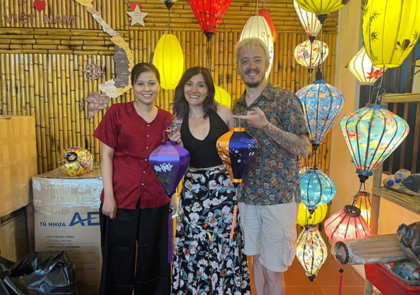 Lantern Making Class with Hotel pick-up -Thanh Truc Lantern - The hands-on steps: applying fabric, adding tassels, and personal details